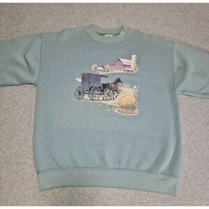 Vintage Amish Country Pullover Sweatshirt Women's Size Large L Grandmacore Buggy